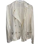 Mur Mur white studded linen double breasted moto military style zipper jacket Size L Photo 9