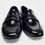 ZARA NWT black Rounded toe. FAUX PATENT LEATHER PENNY LOAFERS size 7.5 Photo 0
