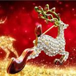Reindeer Brooch Pin Rudolph Christmas Eve New Crystal Accents Santa Nort… Gold Photo 5