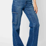 Judy Blue  Cargo Wide Leg Jeans Size 7 | 28 High Rise Dark Wash Utility Denim Photo 0