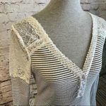 White Birch Striped Long Sleeve Bodysuit With Lace Detail Gray White XL Photo 4