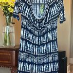 Blue and White Rain Cowl Neck Dress Photo 1