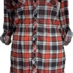 NEW White Mark Coral & Gray Plaid Lightweight Button Front Shirt Dress Small Photo 2
