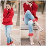 Anthropologie Pilcro Red Beaded Tassel Hem Slim Boyfriend Jeans Size 25 Photo 12