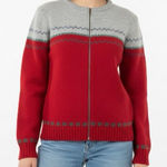 American Eagle  Full Zip 100% Shetland Wool Fair Isle Sweater Red Gray Size S Photo 0