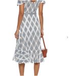 Sandro  Womens US 4 Illa Midi Dress Striped Lace Cold‎ Ruffle Shoulder Blue White Photo 12