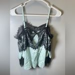 Alice + Olivia Alice‎ & Olivia NEW Oralia Cold-Shoulder Silk Teal/Black Lace Blouse Size Small Photo 2