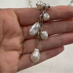 C 1946  Silver Tone Faux Pearl Necklace Drop Dangle Photo 2