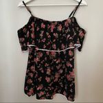 No Boundaries  Blouse Cold Shoulder Floral Print Black Ruffle Casual Juniors Plus Photo 3