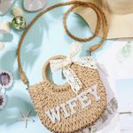 Straw Wifey Bag with Lace Bow Tan Photo 0