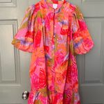The Eden Tropical Floral Puff Sleeve Short Dress Pink Photo 0