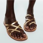 ZARA  Gold Strappy Sandals Flats Women's Size 37 EU Stylish Thong Shoes Photo 6