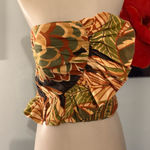 ZARA  Womens Ruffled Top Shirt Linen Blend Tropical S Multi-Color Photo 0