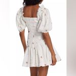 NWT En Saison Square Neck Puff Sleeve Mini Dress White Gold Embroidery Med Photo 2