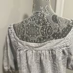 Loft Sz: L Jacquard Puff Sleeve Square Neck Top Linen Blend Cross Repeat Pattern Photo 9