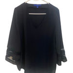 Apt. 9  black crewneck, long flow sleeve lace lined blouse large Photo 0