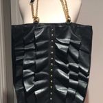 DSW Black Faux Leather Ruffle Bag with Makeup Pouch Photo 2