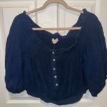 Free People  Dancing Till Dawn Off-Shoulder Peasant Crop Top in navy Photo 1