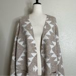 Frye  Beige Cream Geometric Pattern Open Front Long Sweater Cardigan, Size XL Photo 3