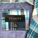 Talbots Madras Patchwork Blazer Sz 12 Turquoise Blue White Plaid Photo 1