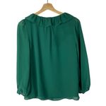 J.Crew  Emerald Green Ruffle Neck Long Sleeve Top XS Photo 1