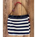 Tommy Hilfiger Navy Blue, Cream Canvas, Chain Shoulder Bag, Gold Tone EUC Photo 1