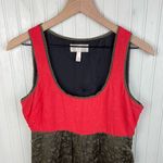 Anthropologie  Moulinette Soeurs Silk Imprint Sleeveless Dress Coral Olive Size 4 Photo 3