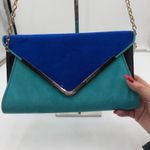 ALDO  Colorblock Envelope Clutch Crossbody Chain Bag Teal Blue Black Photo 1