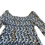Boden Square Neck Navy White Print Dress Midi Stretch Long Sleeve Size 10 Womens Blue Photo 7