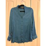 Soft Surroundings  Teal Textured Button Down Long Sleeve Shirt Top Women's Medium Photo 1