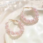 Pink Beaded Hoop Earrings Photo 0