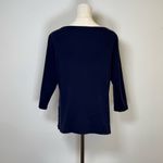 Karen Scott Studded Boat Neck Cotton Top Navy 3/4 Sleeve Women’s Petite Large Photo 3