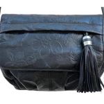 Vintage Crossbody Black Leather Bag Purse Floral Embossed Leather with Tassel Photo 4