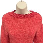 John fee Magic Women's Coral Textured Knit Sweater Boat Neck Ruffled Trim Large Pink Photo 2