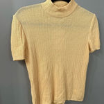 St. John Collection Shirt Yellow Ribbed Shirt Mock Neck Short Sleeve Size Medium Photo 1