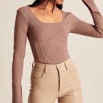 Abercrombie & Fitch Long Sleeved Corset Scoopneck Top Size Small Brown Contour Photo 0