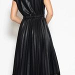 Gracia Pleated Pleather Dress With Lace Hem Photo 1