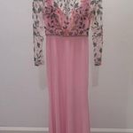 Mac Duggal  Beaded Trumpet Gown 67870 PINK Long Sleeve High Neck Formal Dress Photo 0