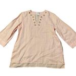 OSO Casuals L Tunic Top Pale Brushed Pink Hi Low Long Sl Bronze Gold Grommets Size L Photo 0