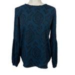 Ann Taylor Loft Floral Velvet Burnout Blouse Womens MP Blue Boho Dark Academia Photo 1