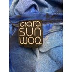 Clara Sun Woo Blue Floral Print Tunic Top Long Sleeve Asymmetric Hem Stretch SM Size L Photo 3