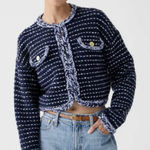 J.Crew  Cropped Lady Jacket Marled Yarn Wool Blend Preppy Navy Blue Large NWT Photo 0