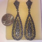Elegant Gunmetal Gray Dark Metal Studded Boho Teardrop Earrings Photo 4