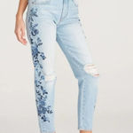 Driftwood  Gizelle Jeans Size 29 High Rise Cropped Floral Embroidered Distressed Photo 0