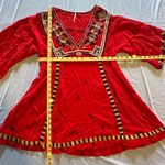 Free People • Red V-neck Embroidery Geometric Colorful Shirt Dress • Size XS Photo 7
