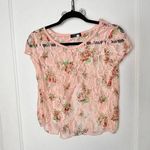 Vintage Y2K DEB Pink Floral Lace Sheer Short Sleeve Romantic Baby Top Small Photo 0