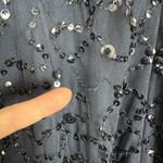 Papell Boutique Dress 16 Navy Blue Sequin Sheath Sheer Long Sleeve Cocktail Zip Photo 8