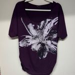 Agenda Purple and Black Floral Short Sleeve Top with Beads Size M Photo 0