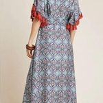 Anthropologie  Sachin + Babi Maxi Dress Size 2 Tasseled Red Blue Abstract Satin Photo 15