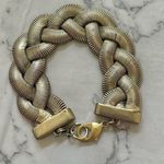 Wide flat herringbone braid gold tone bracelet Photo 2